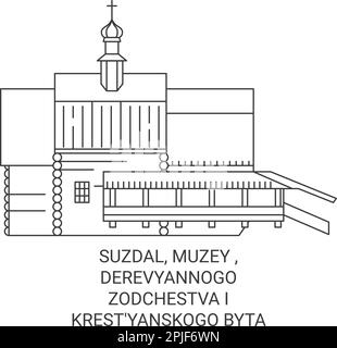 Suzdal, Muzey , Derevyannogo Zodchestva i Krest'yanskogo Byta viaggio punto di riferimento vettoriale illustrazione Illustrazione Vettoriale