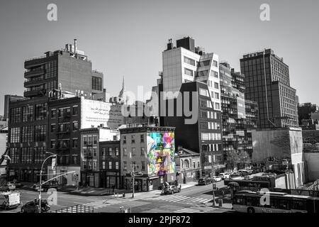 Vista del quartiere di Chelsea dalla High Line, Manhattan, New York Foto Stock