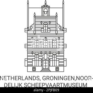 Netherlands, Groningen, Noordelijk Scheepvaartmuseum viaggio punto di riferimento vettore illustrazione Illustrazione Vettoriale