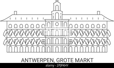 Belgio, Anversa, Grote Markt, illustrazione vettoriale di riferimento del viaggio Illustrazione Vettoriale