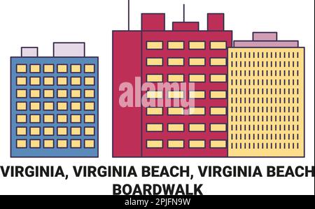 Stati Uniti, Virginia, Virginia Beach, Virginia Beach , Boardwalk viaggio punto di riferimento vettore illustrazione Illustrazione Vettoriale