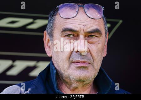 Monza, Italia - 2 aprile 2023, il capo allenatore Maurizio Sarri (SS Lazio) durante il campionato italiano Serie Una partita di calcio tra AC Monza e SS Lazio il 2 aprile 2023 allo stadio U-Power di Monza, Italia - Foto Luca Rossini / e-Mage Foto Stock