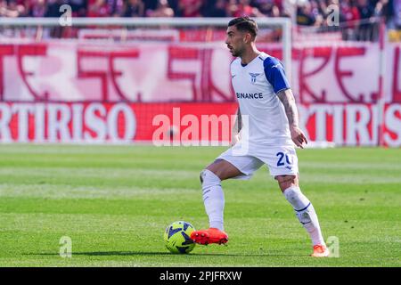 Monza, Italia - 2 aprile 2023, Mattia Zaccagni (SS Lazio) durante il campionato italiano Serie Una partita di calcio tra l'AC Monza e la SS Lazio il 2 aprile 2023 allo stadio U-Power di Monza, Italia - Foto Luca Rossini / e-Mage Foto Stock