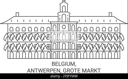 Belgio, Antwerpen, Grote Markt viaggio punto di riferimento vettore illustrazione Illustrazione Vettoriale