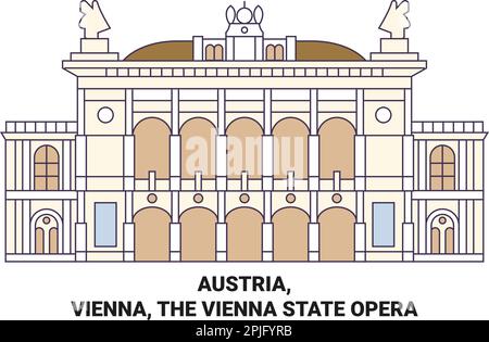 Austria, Vienna, l'Opera di Stato di Vienna viaggio punto di riferimento vettore illustrazione Illustrazione Vettoriale