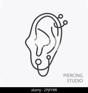 Orecchini con logo Piercing Studio. Icona dell'orecchio traforato Illustrazione Vettoriale