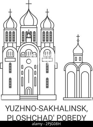 Russia, Yuzhnosakhalinsk, Ploshchad' Pobedy viaggio punto di riferimento vettore illustrazione Illustrazione Vettoriale