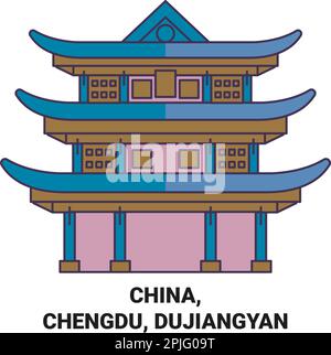 Cina, Chengdu, Dujiangyan viaggio punto di riferimento vettore illustrazione Illustrazione Vettoriale