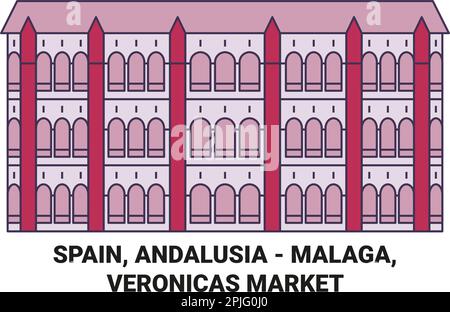 Spagna, Andalusia Malaga, Veronicas mercato viaggio punto di riferimento vettore illustrazione Illustrazione Vettoriale