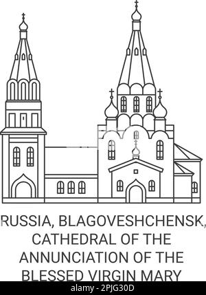 Russia, Blagoveshchensk, Cattedrale dell'Annunciazione della Beata Vergine Maria viaggio punto di riferimento vettore illustrazione Illustrazione Vettoriale