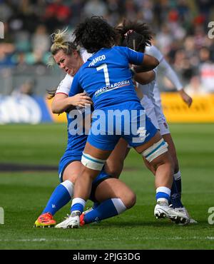 NORTHAMPTON, INGHILTERRA : Marlie Packer of England C durante il TikTok Women's Six Nations England Vs Italia ai Franklin's Gardens domenica 2 aprile 2023 a Northampton, Inghilterra. Foto Stock