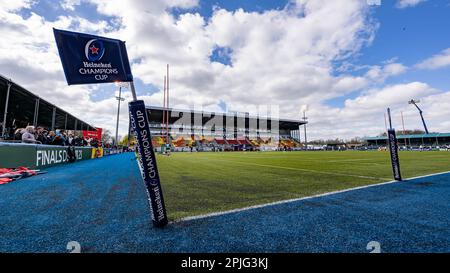 LONDRA, REGNO UNITO. 02 aprile 2023. Una vista sullo stadio durante la Heineken Championships Cup Saracens vs Ospreys allo StoneX Stadium di domenica 02 aprile 2023. LONDRA INGHILTERRA. Credit: Taka G Wu/Alamy Live News Foto Stock