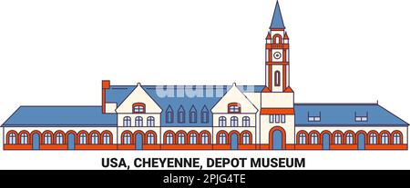 USA, Cheyenne, Depot Museum viaggio punto di riferimento vettoriale illustrazione Illustrazione Vettoriale