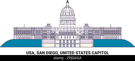USA, San Diego, Campidoglio degli Stati Uniti, illustrazione vettoriale di riferimento di viaggio Illustrazione Vettoriale