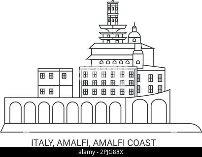 Italia, Amalfi, Costiera Amalfitana viaggio punto di riferimento vettoriale illustrazione Illustrazione Vettoriale