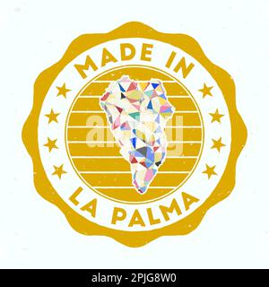 Prodotto a la Palma. Francobollo rotondo dell'isola. Sigillo di la Palma con forma di bordo. Badge vintage con testo circolare e stelle. Illustrazione vettoriale. Illustrazione Vettoriale