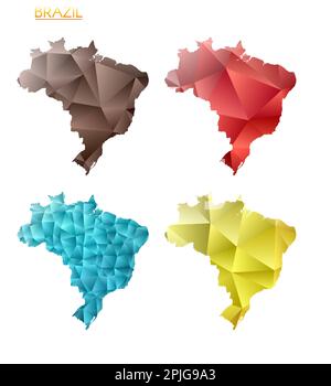 Insieme di mappe poligonali vettoriali del Brasile. Mappa del paese con gradiente luminoso in basso stile polietilene. Illustrazione Vettoriale