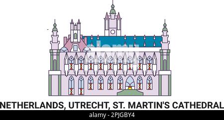 Paesi Bassi, Utrecht, St Martin's Cathedral, illustrazione vettoriale di un punto di riferimento del viaggio Illustrazione Vettoriale