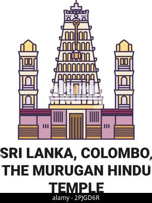 Sri Lanka, Colombo, il tempio indù di Murugan viaggio simbolo vettore illustrazione Illustrazione Vettoriale