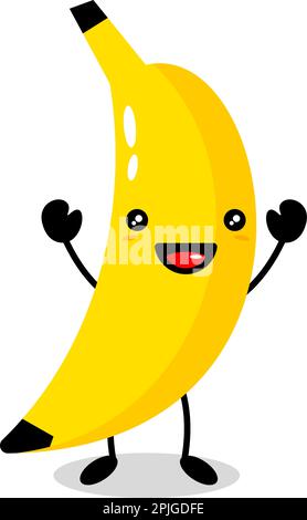Divertente felice cute felice banana sorridente, Vector cartone piatto kawaii personaggio illustrazione icona, isolato su sfondo bianco, banana frutta mascotte conce Illustrazione Vettoriale