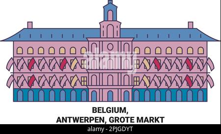 Belgio, Antwerpen, Grote Markt viaggio punto di riferimento vettore illustrazione Illustrazione Vettoriale