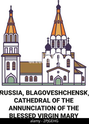 Russia, Blagoveshchensk, Cattedrale dell'Annunciazione della Beata Vergine Maria viaggio punto di riferimento vettore illustrazione Illustrazione Vettoriale