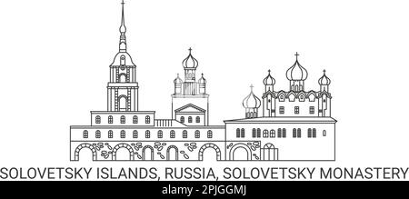 Russia, Isole Solovetsky, Monastero Solovetsky, viaggio punto di riferimento vettore illustrazione Illustrazione Vettoriale