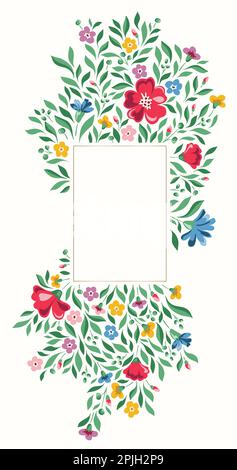 Colorful Chintz Romantic Meadow Wildflowers Vector cornice rettangolare Illustrazione Vettoriale