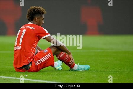 Kingsley Coman FC Bayern Muenchen FCB (11) ferita, ferita, delusa, tedesco Classico FC Bayern Muenchen FCB vs Borussia Dortmund BVB, Allianz Foto Stock