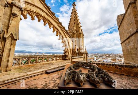 Foto esterna, tetto della Cattedrale di Palma, Cattedrale di Santa Maria, Palma, Maiorca, Spagna Foto Stock