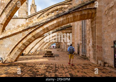 Foto esterna, tetto della Cattedrale di Palma, Cattedrale dei Santi MaryKings Palace la Almudaina Foto Stock