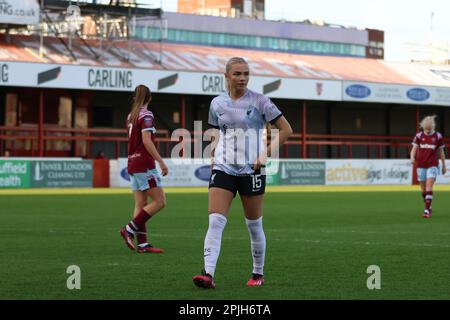 Londra, Regno Unito. 02nd Apr, 2023. Dagenham e Redbridge, Regno Unito, 02 aprile 2023 Sofie Lundgaard (15, Liverpool) durante una partita nella Barclays Women's Super League tra West Ham United e Liverpool allo stadio Dagenham & Redbridge di Londra, 02 aprile 2023, Regno Unito (Bettina Weissensteiner/SPP) Credit: SPP Sport Press Photo. /Alamy Live News Foto Stock