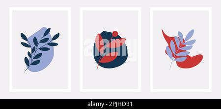Set di botanica astratta. Arte murale botanica. Arredamento in casa botanico minimalista. Illustrazione Vettoriale