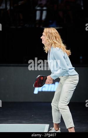 Hollywood, Florida, Stati Uniti. 2nd aprile 2023: Leggende del tennis Stefanie Graf durante le partite di Pickleball per $1M in borsa all'Hard Rock Live Foto Stock