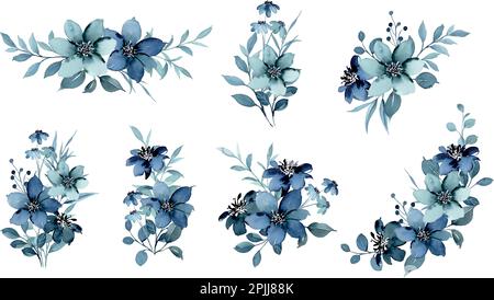 Motivo floreale senza cuciture blu acquerello. Illustrazione vettoriale fiori Illustrazione Vettoriale