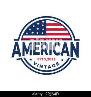 Logo o distintivo circolare Made in america vintage con bandiera americana. Illustrazione vettoriale. Etichetta Illustrazione Vettoriale