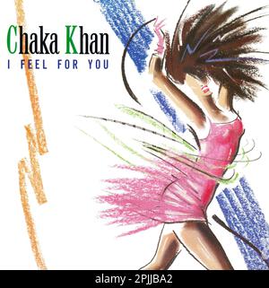 UK 45 rpm 7' single picture sleeve of i Feel for You di Chaka Khan sull'etichetta Warner Bros. Del 1984. Scritto da Prince e prodotto da aria Mardin. Foto Stock