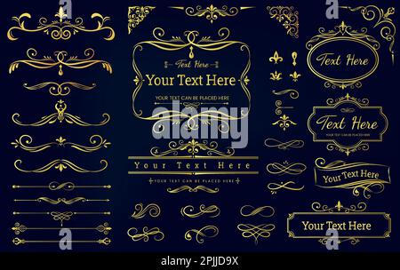 Ornamenti vintage swirls e rotoli decorazioni elementi di design set vettoriale. Flourishes combinazioni calligrafiche per biglietti d'auguri inviti ecc Illustrazione Vettoriale