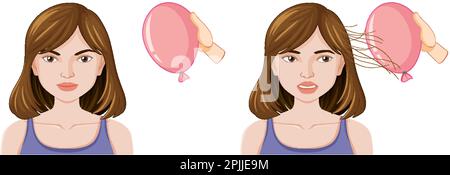 Elettricità statica con palloncino e capelli illustrazione Illustrazione Vettoriale