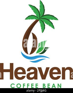 Design moderno con logo Heaven Coffee Bean Tree Wave Illustrazione Vettoriale