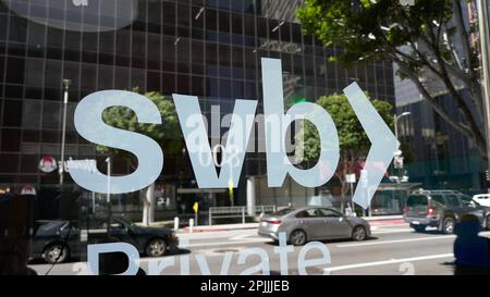 Los Angeles, California, USA 1st aprile 2023 SVB Silicon Valley Bank, crollata il 10 marzo 2023, SVB Private al 80 S. Figueroa St. A Los Angeles, California, USA. Foto di Barry King/Alamy Stock Photo Foto Stock