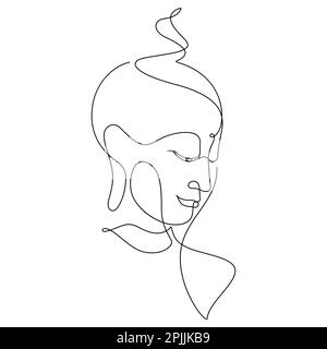 buddha faccia ritratto linea decorazione d'arte. disegno a linea continua isolato su sfondo bianco Illustrazione Vettoriale