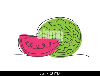 Cocomero con una linea disegnata su sfondo bianco Illustrazione Vettoriale