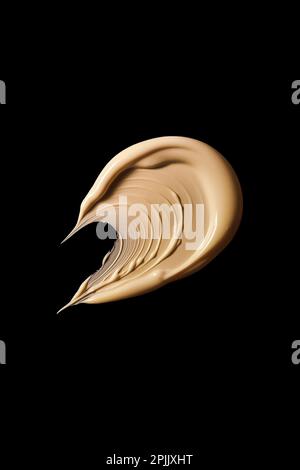 Swatch beige crema cosmetica isolato su sfondo nero. Consistenza striscio crema base Foto Stock