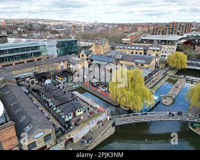 Mercato alimentare Camden Lock Londra UK drone vista aerea Foto Stock