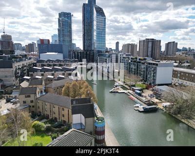 City Road Basin Regents Canal Islington London UK drone vista aerea Foto Stock