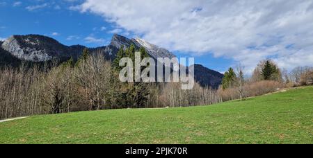 Paesaggio montano con una mancanza di neve, Saint-Pierre de Chartreuse, Isere, AURA Regione, Francia Foto Stock