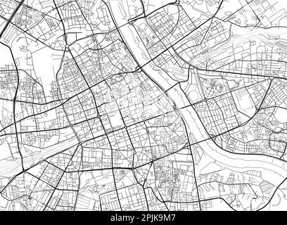 Mappa vettoriale in bianco e nero della città di Varsavia con strati separati ben organizzati. Illustrazione Vettoriale