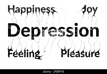 Depressione aspira la felicità, la gioia, la sensazione e piacere. Illustrazione Vettoriale su sfondo bianco Illustrazione Vettoriale