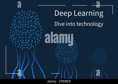 Intelligenza artificiale il concetto di design con reti neurali come un cervello umano o meduse nell'oceano. Applicabile per l'intelligenza artificiale pr Illustrazione Vettoriale